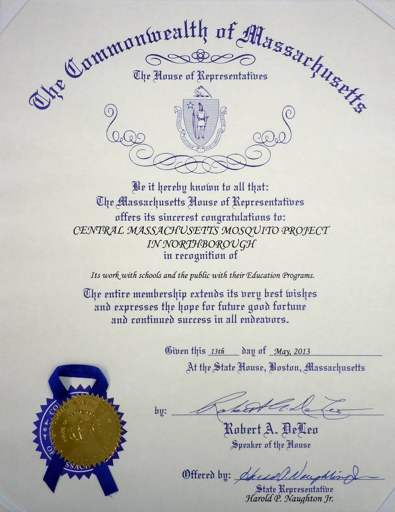 CMMCP Certificate from Massachusetts House of Representatives