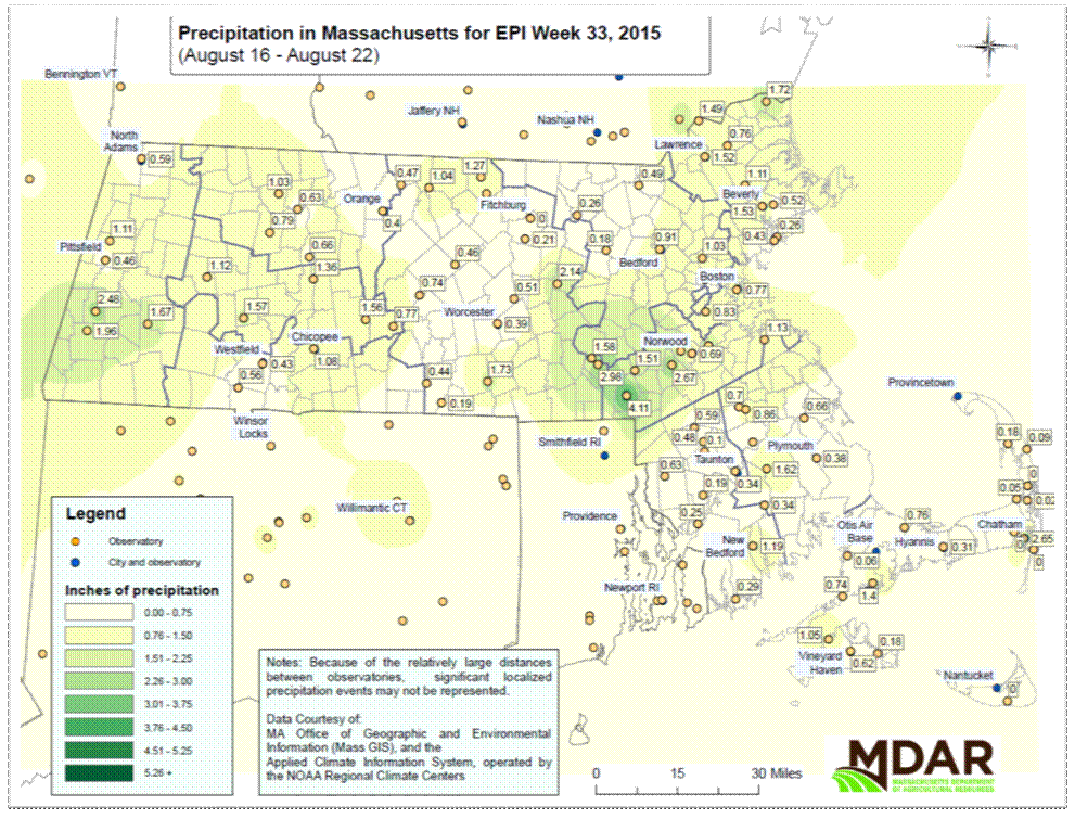 Precipitation in MA for EPI Week 33, 2015