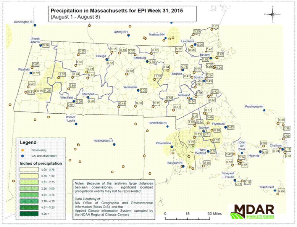 Precipitation in MA for EPI Week 31, 2015