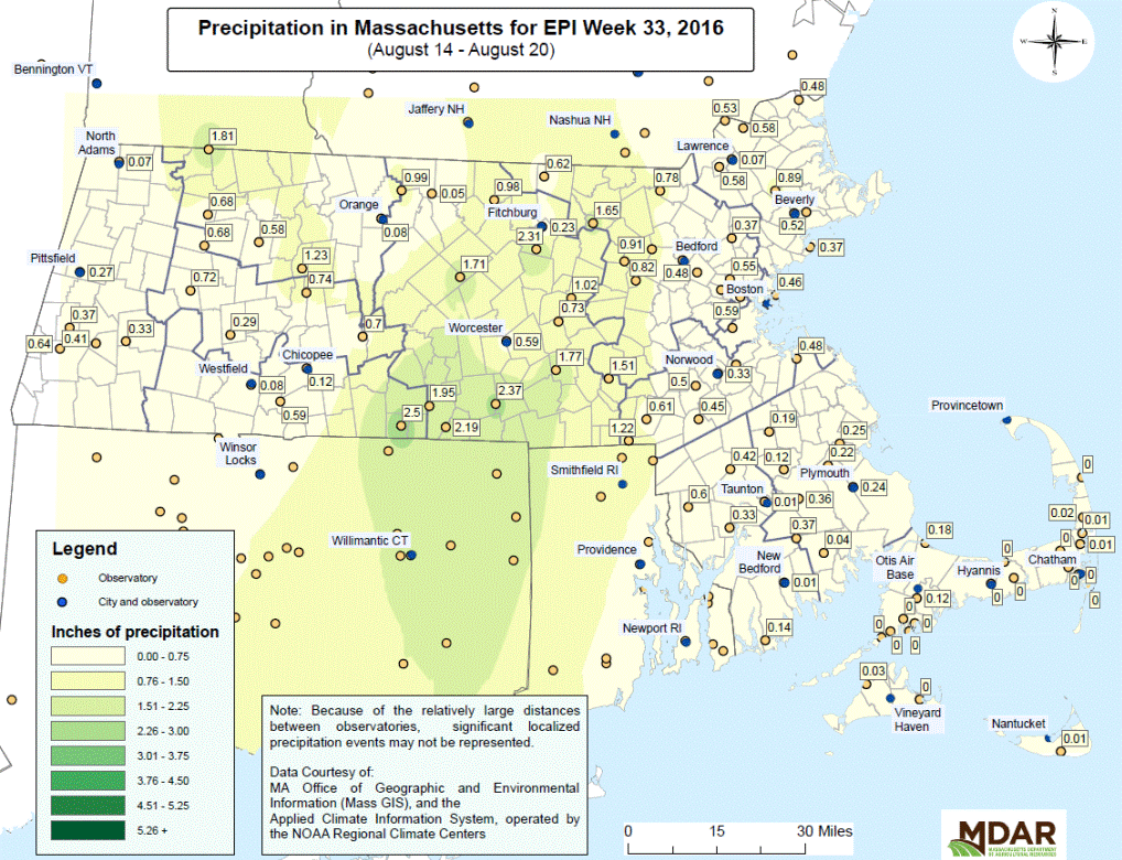 Precipitation in MA for EPI Week 33, 2016