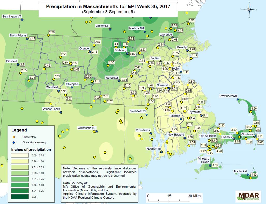 Percipitation in MA for EPI Week 36, 2017