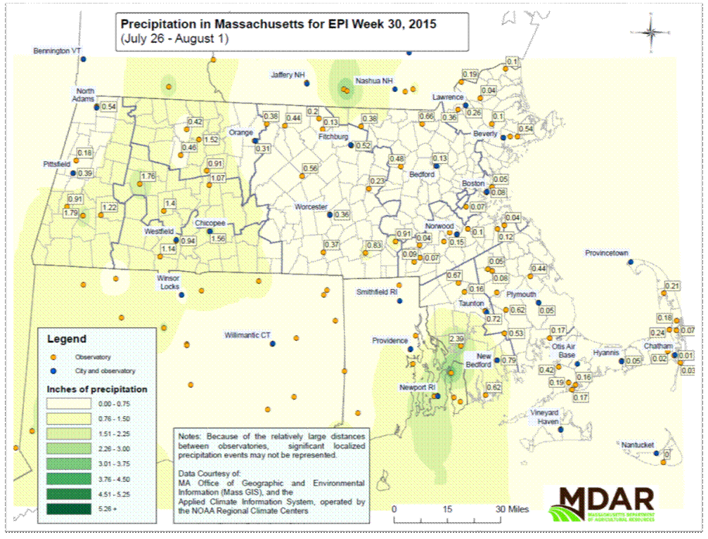 Precipitation in MA for EPI Week 30, 2015