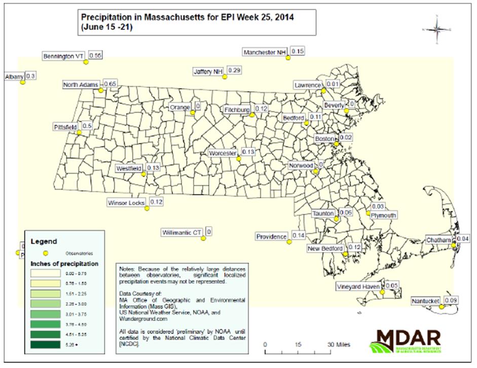 Precipitation in MA for EPI Week 25, 2014