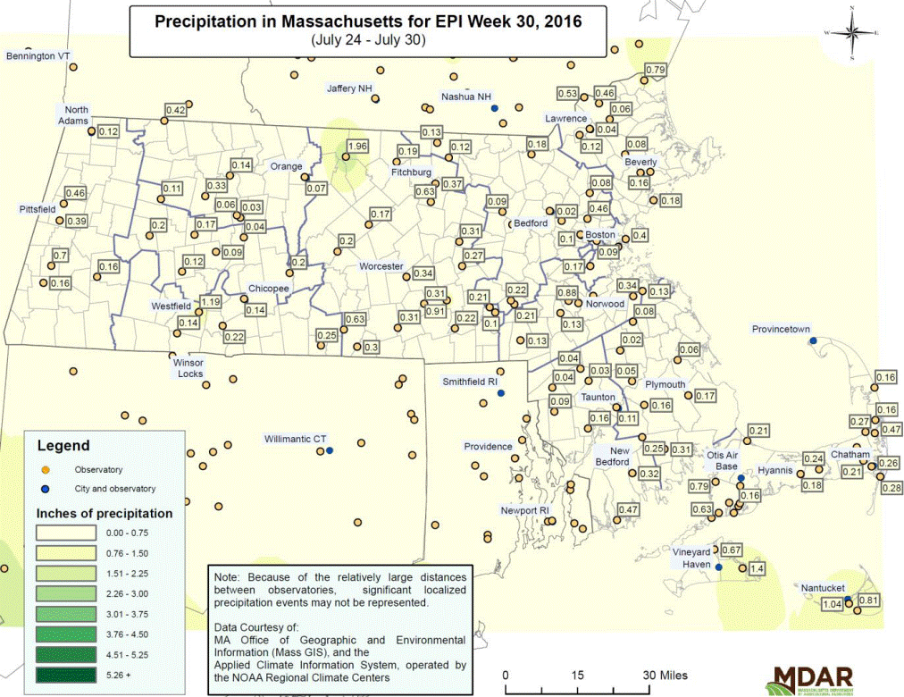 Precipitation in MA for EPI Week 30, 2016