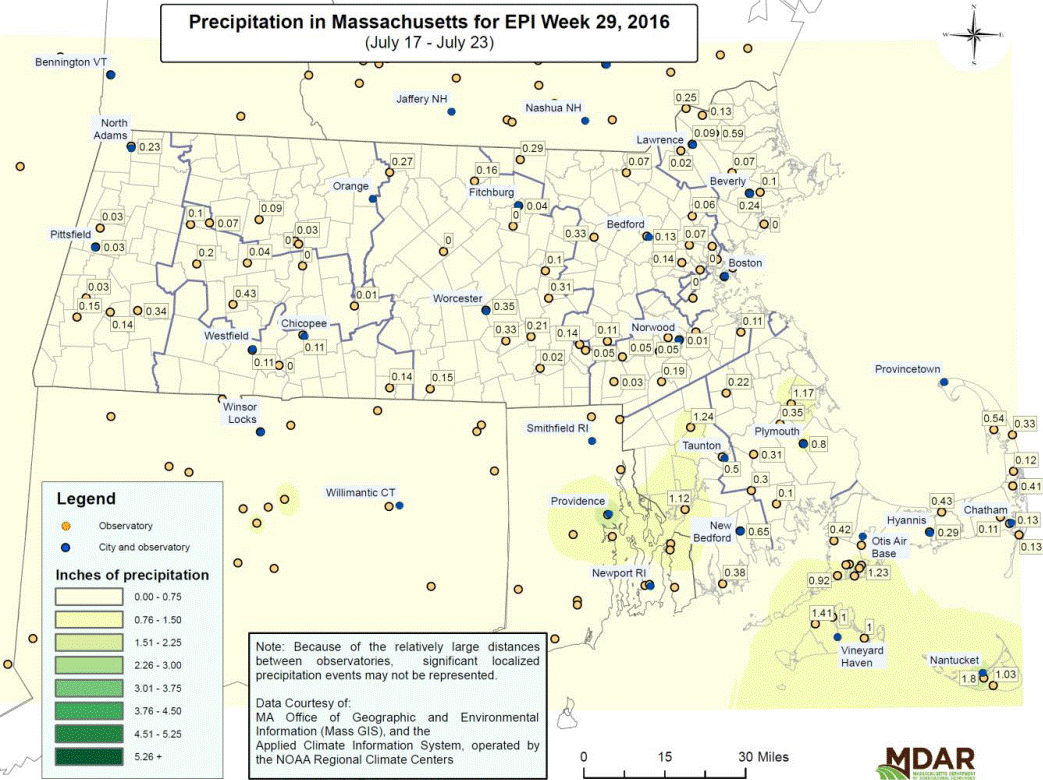 Precipitation in MA for EPI Week 29, 2016