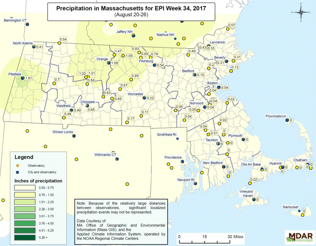 Precipitation in MA for EPI Week 34, 2017