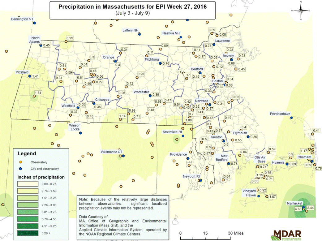 Precipitation in MA for EPI Week 27. 2016