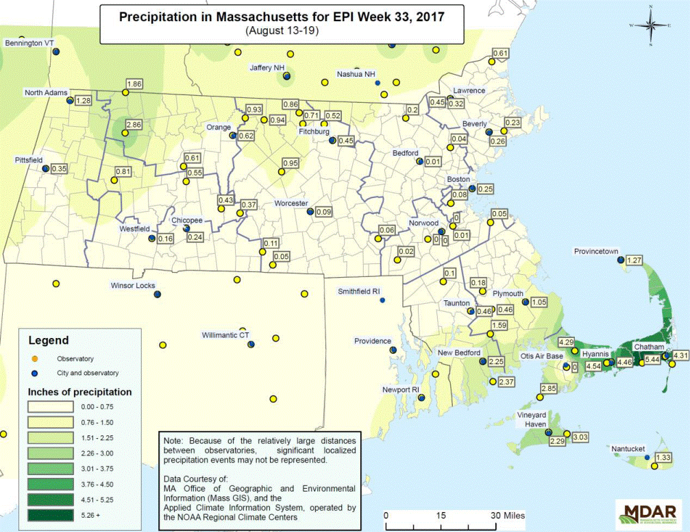 Precipitation in MA for EPI Week 33, 2017