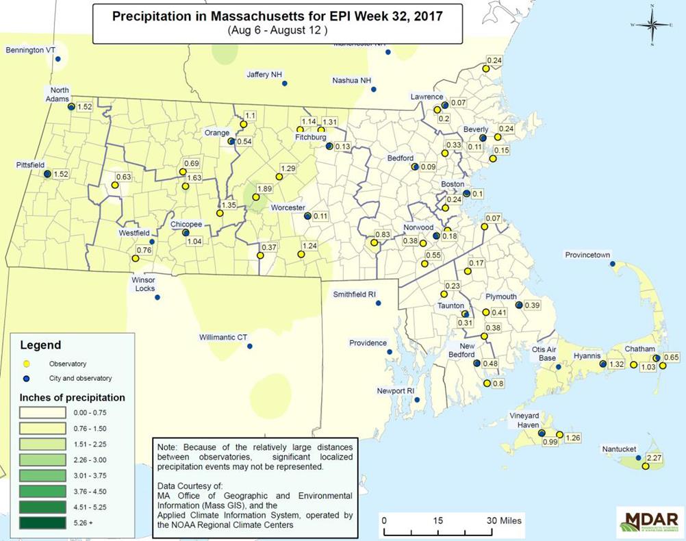 Precipitation in MA for EPI Week 32, 2017