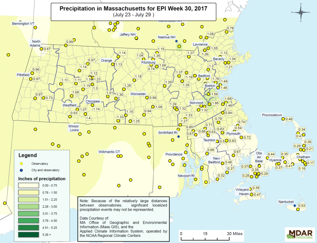 Precipitation in MA for EPI Week 30, 2017