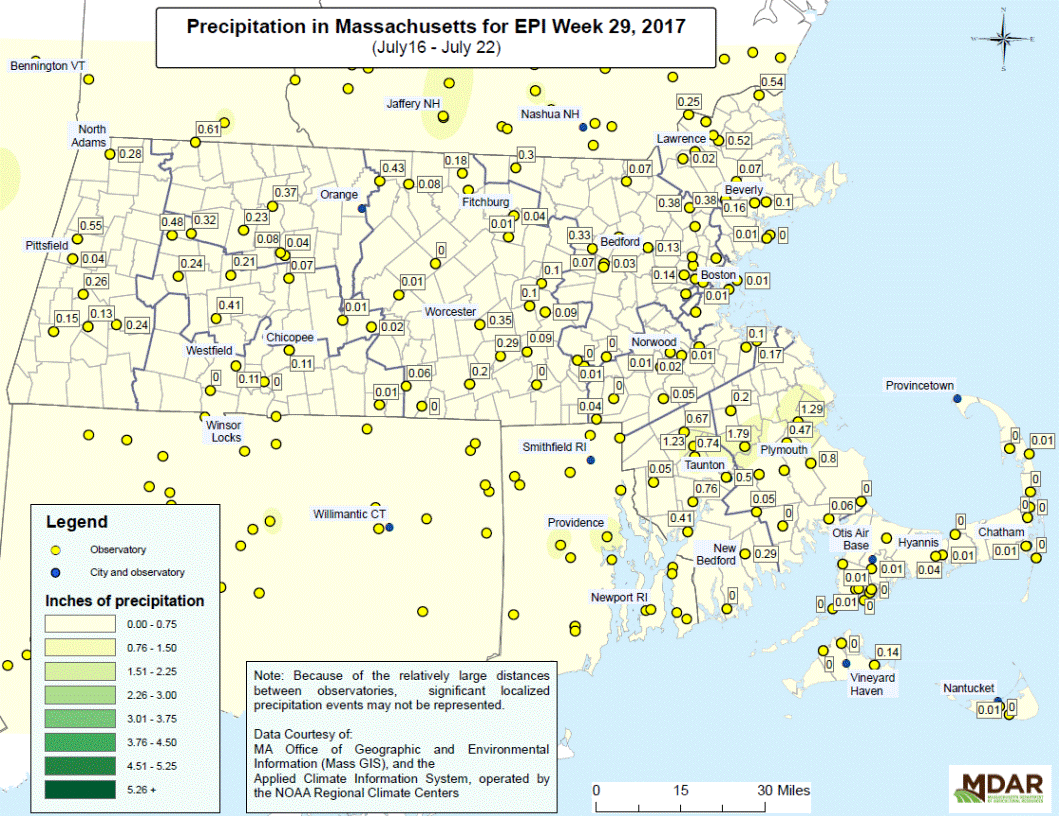 Precipitation in MA for EPI Week 29, 2017