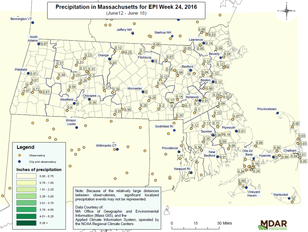 Precipitation in MA for EPI Week 24, 2016