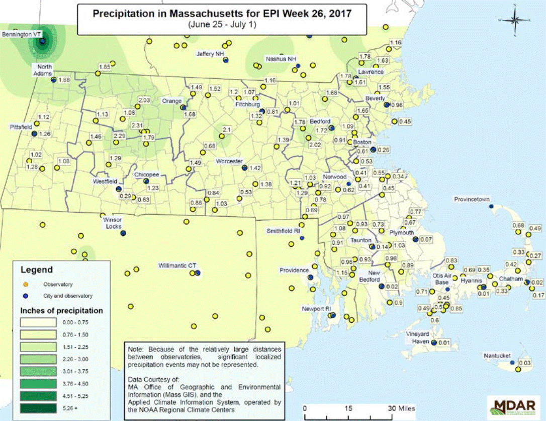 Precipitation in MA for EPI Week 26, 2017
