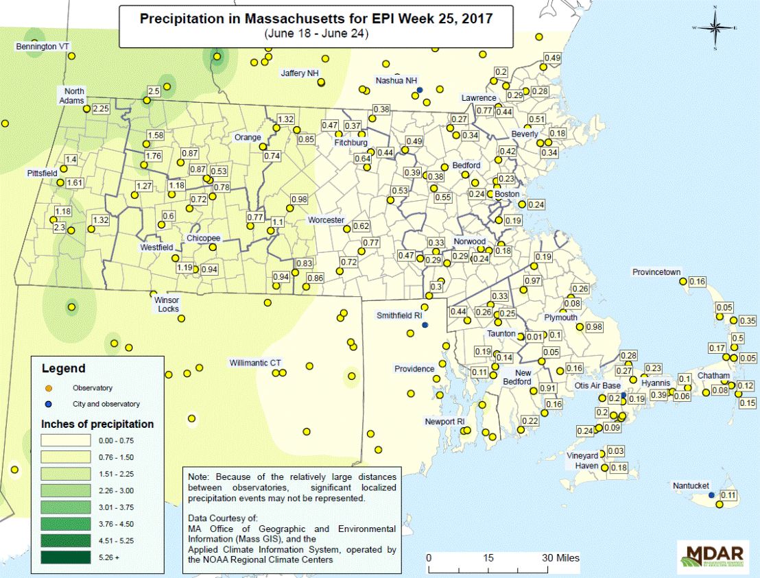 Precipitation in MA for EPI Week 25, 2017
