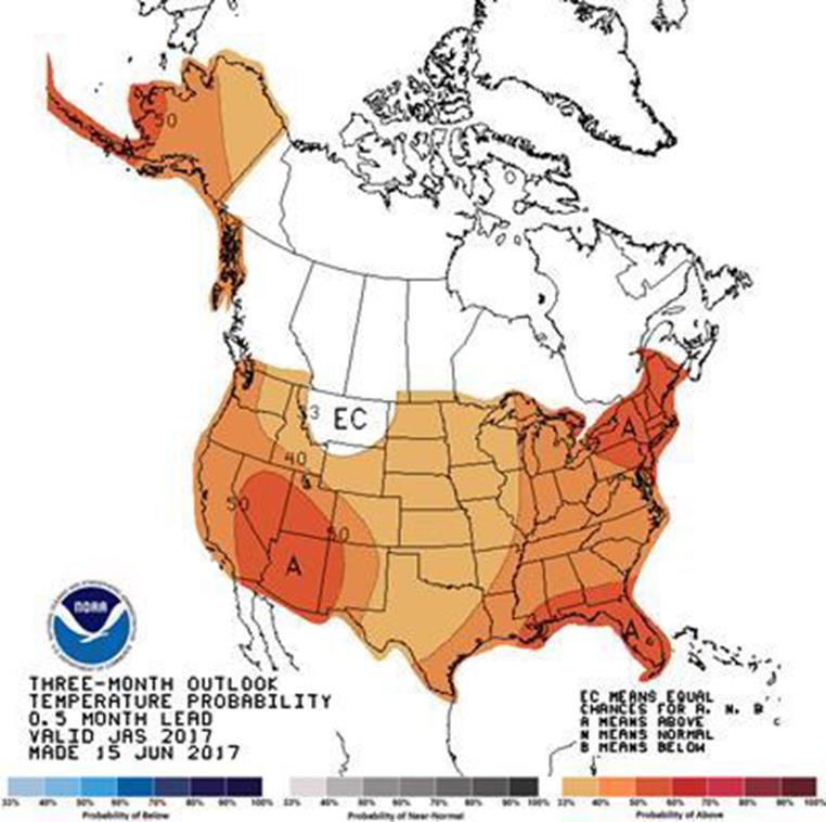 Epi Week 24 3-Month Outlook Temperature Across North America